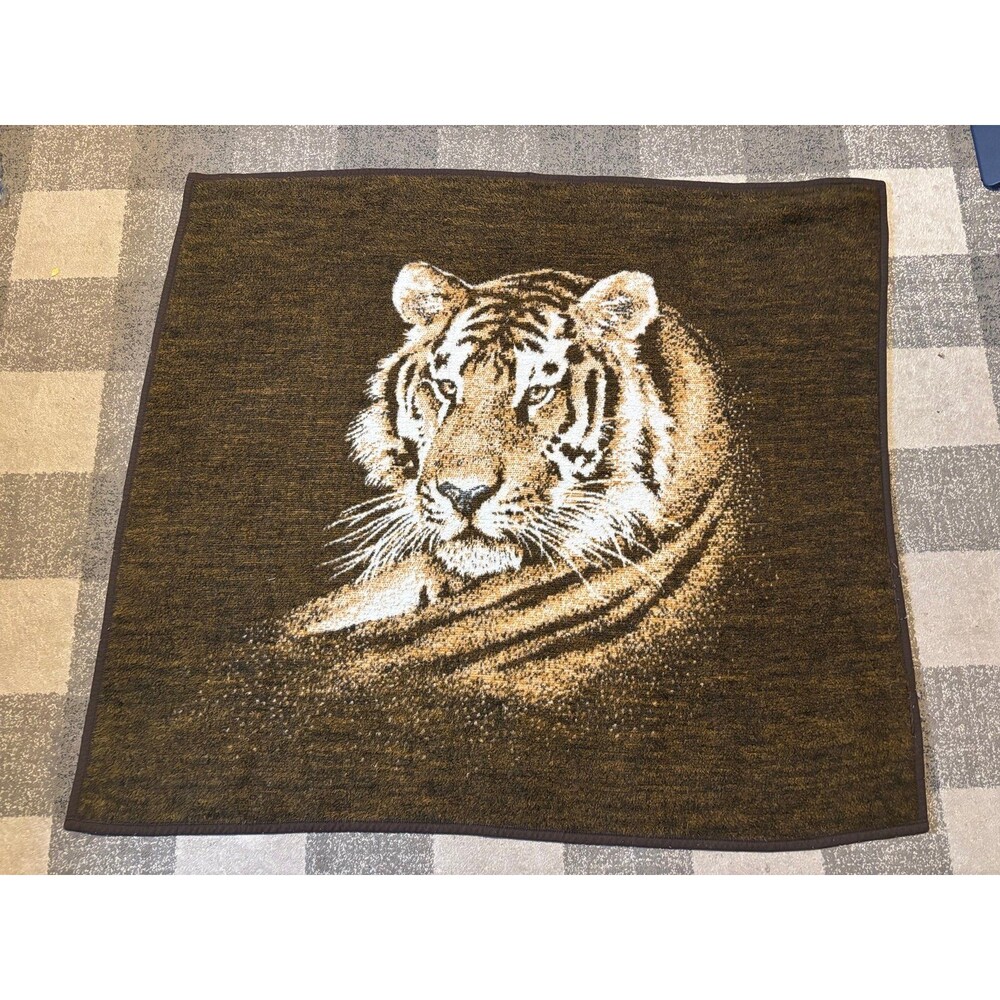 Vintage Biederlack Tiger Throw Blanket Brown White Reversible Made In USA
